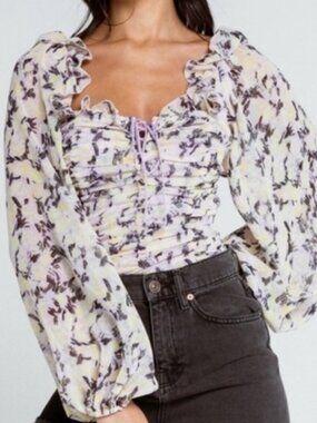 Free People Lilac Combo Mabel Printed Blouse size L